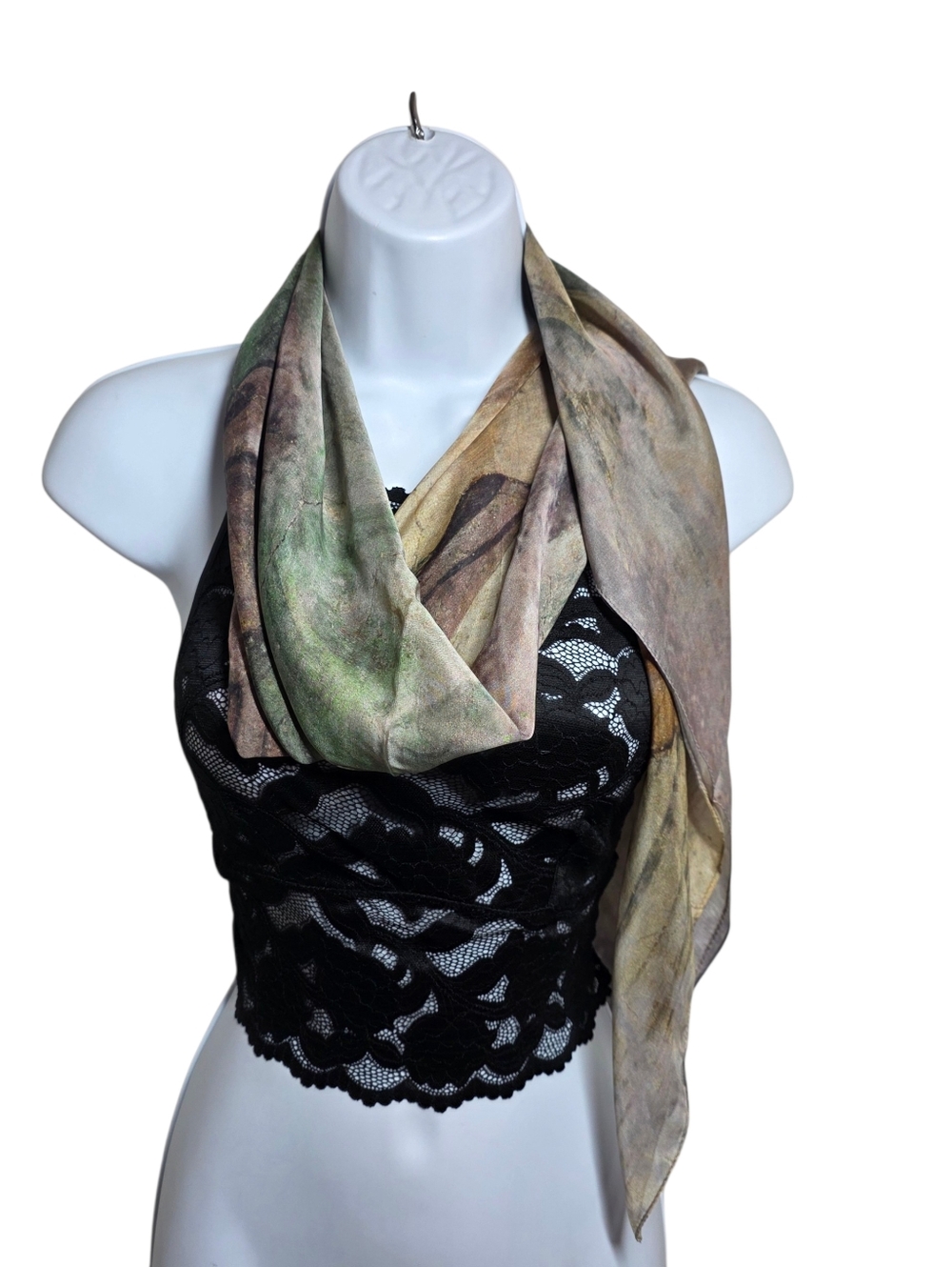 LOUVRE Vintage Art Print  Scarf with Pastel Green and Cream Figures